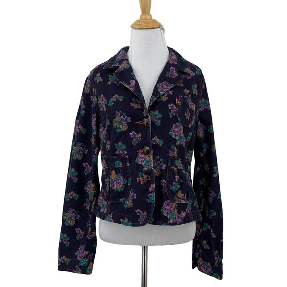 Levis Jacket Womens M Medium Floral Corduroy Button Front Pockets Cropped Blazer - Picture 1 of 13